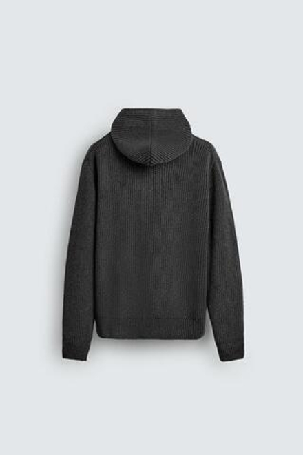 ZARA КАРДИГАН ИЗ ХЛОПКА И ШЕРСТИ С КАПЮШОНОМ, СЕРЫЙ МЕЛАНЖ