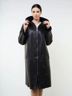 Дубленка зимняя двухсторонняя шуба с капюшоном
