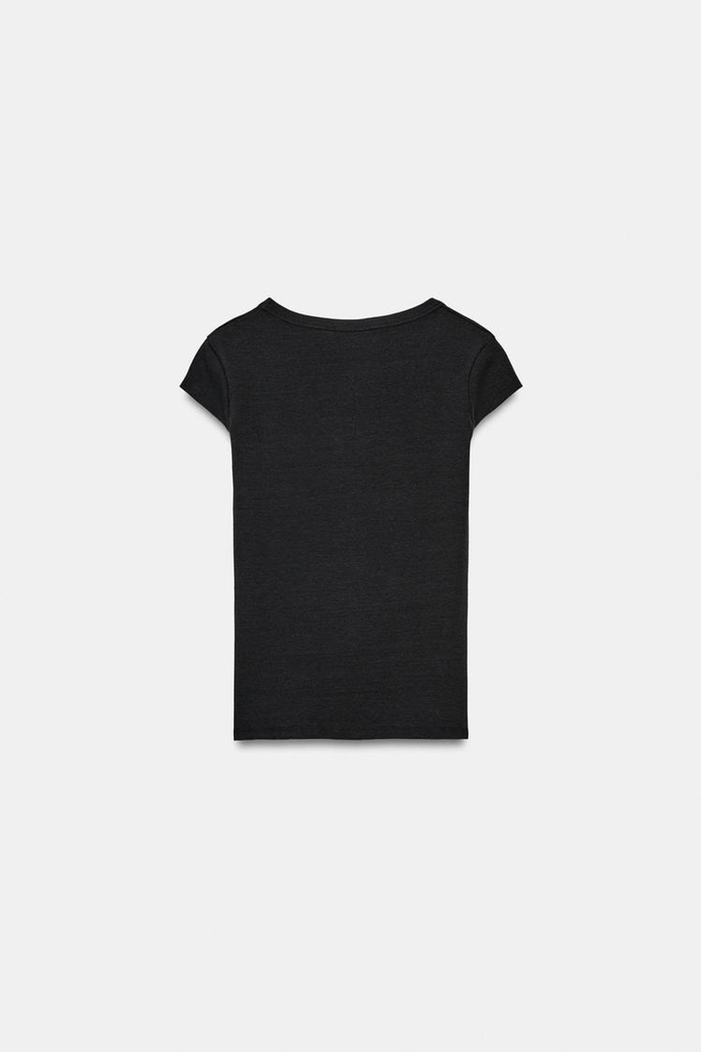 ZARA ФУТБОЛКА С ШИРОКИМ ВЫРЕЗОМ, УГОЛЬНЫЙ