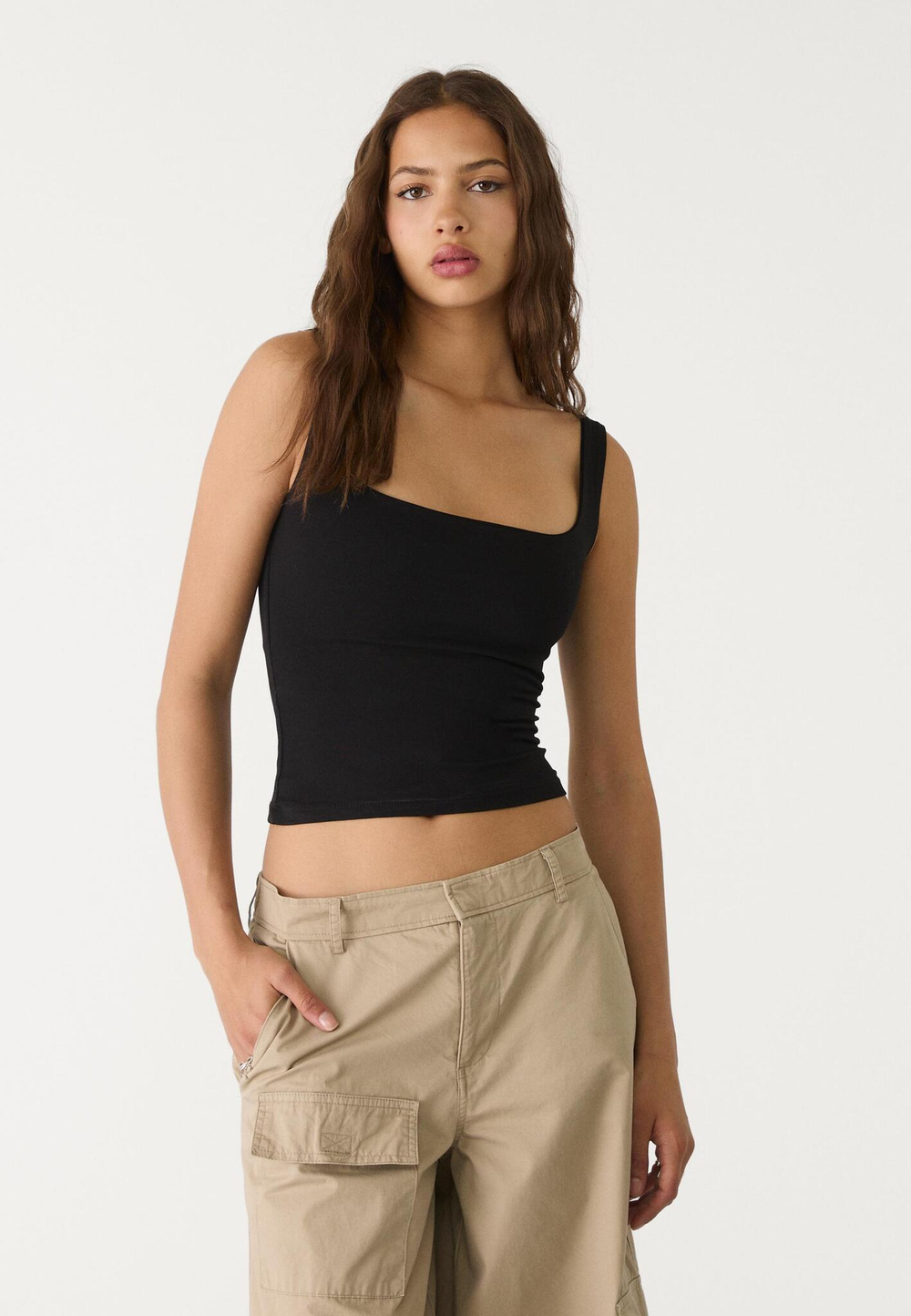 STRADIVARIUS Топ с квадратным вырезом, черный