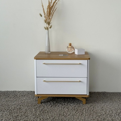 Тумба прикроватная на ножках с ящиками ROYAL 5203 эко (Дуб Кантри-Золото-р.золото)