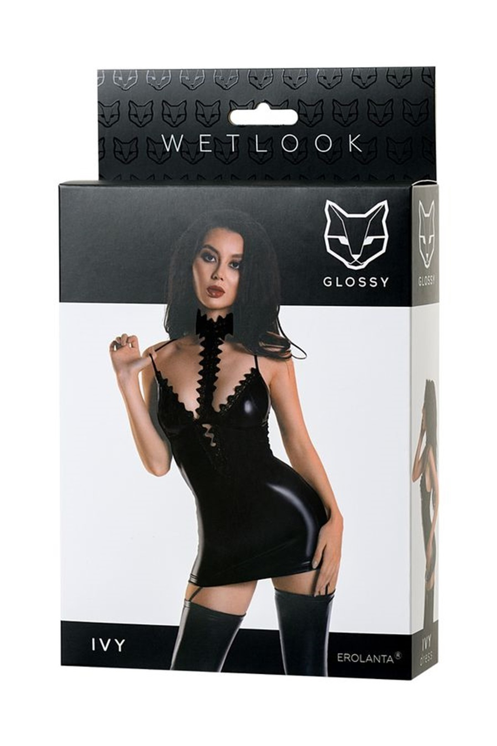 Эротическое платье с чокером Glossy Ivy из материала Wetlook черное XL