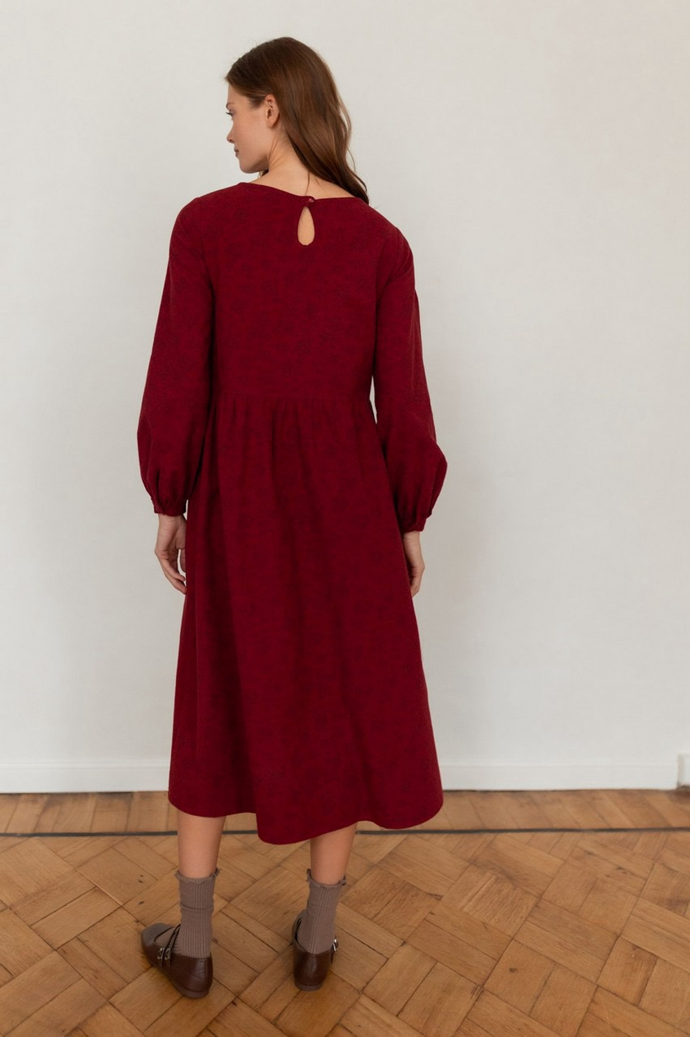 Платье Аврора из фланели для беременных и кормящих, Вишневый с цветами