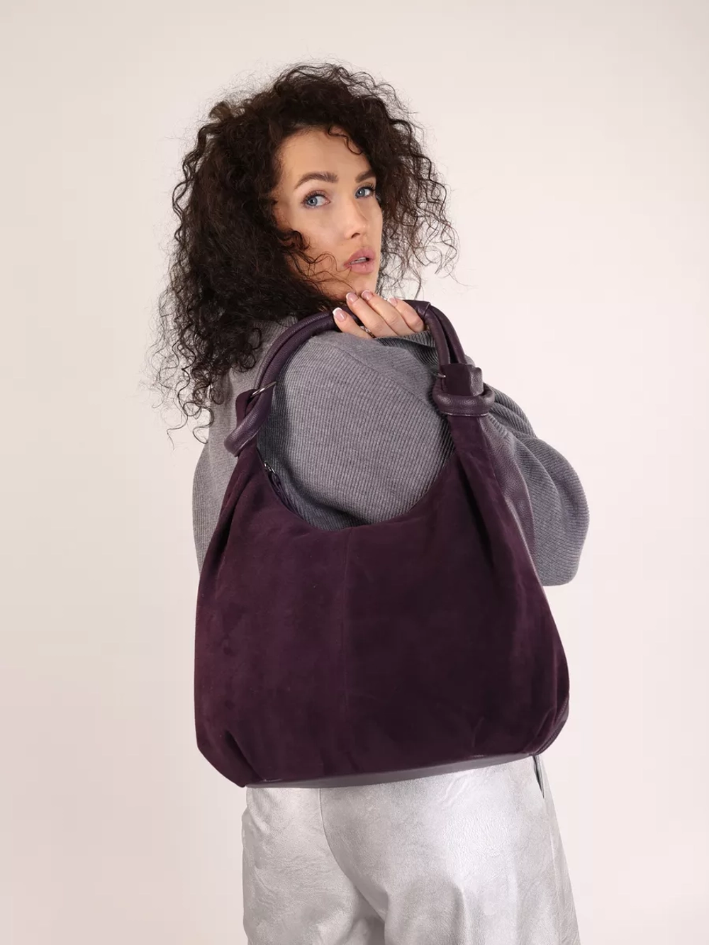 сумка большая через плечо шоппер натуральная замша