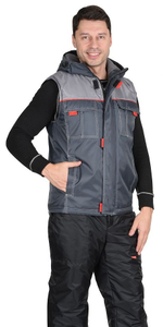 Жилет мужской т.серый с серым с капюшоном тк. Оксфорд