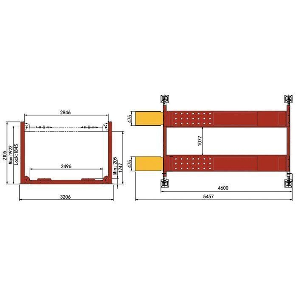 Подъемник четырехстоечный, 4 тонны, под 3D сход-развал Atis KHL-4000A
