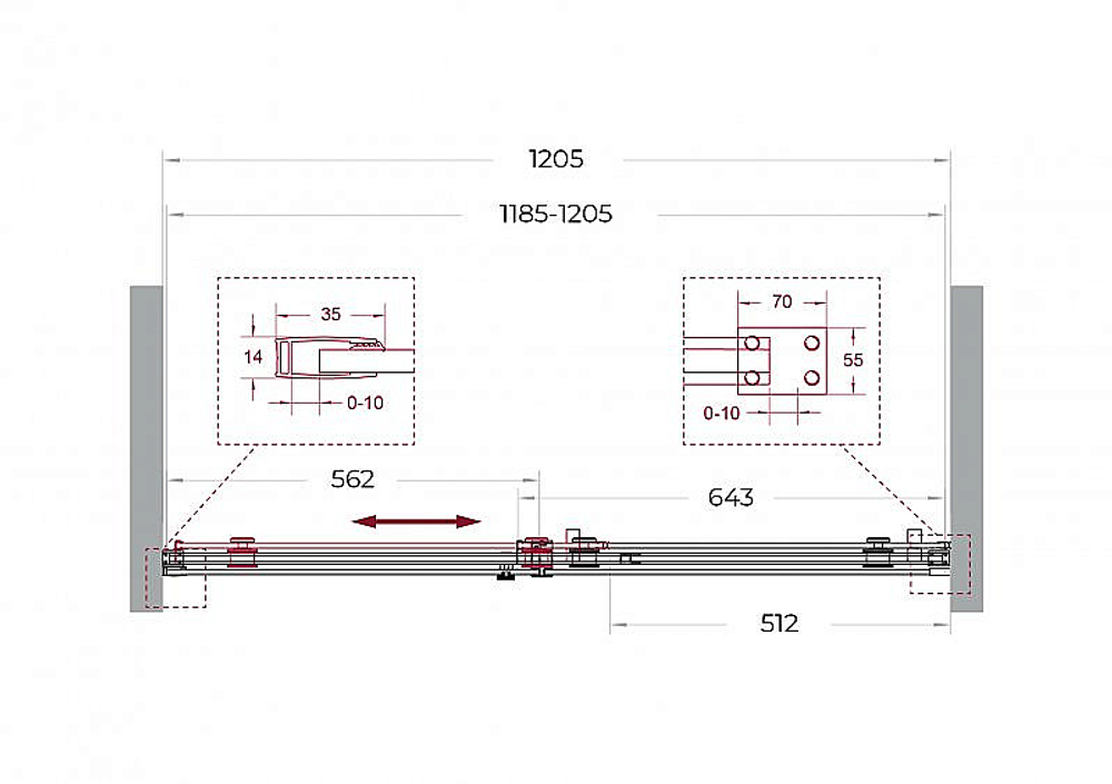 Душевая дверь BelBagno SOFT_CLOSE-2-BF-1-120-C-GM 120 стекло прозрачное/профиль оружейная сталь