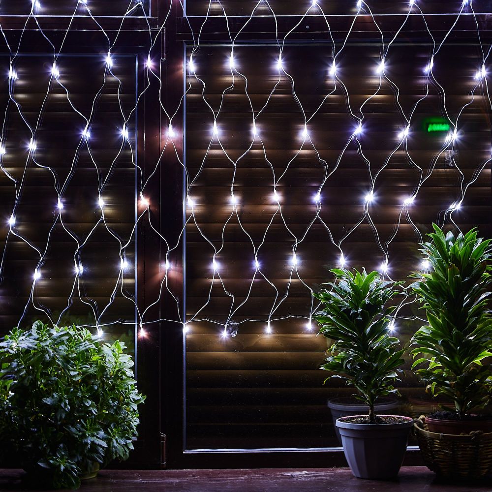 ULD-N1515-96-TTK WHITE IP44 Сетка светодиодная с эффектом мерцания. 1.5х1.5м. Соединяемая. 96 светодиодов. Белый свет. Провод прозрачный. TM Uniel