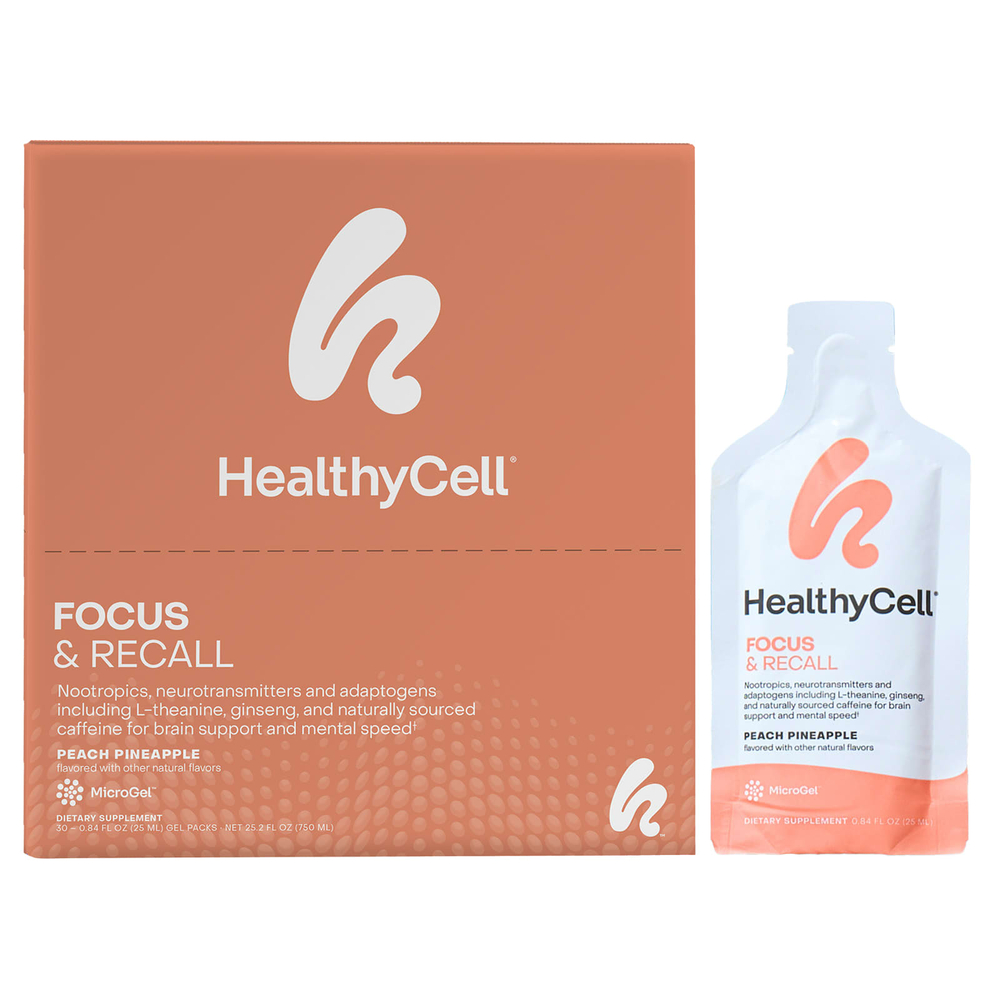 HealthyCell, Focus & Recall, персиковый ананас, 30 гелевых пакетиков по 25 мл (0,84 жидк. Унции)
