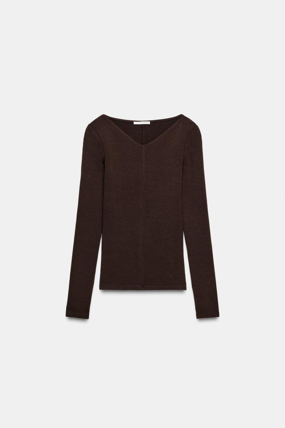 ZARA ФУТБОЛКА С V-ОБРАЗНЫМ ВЫРЕЗОМ, КОРИЧНЕВЫЙ