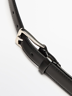 Massimo Dutti Кожаный ремень с декоративной строчкой, черный