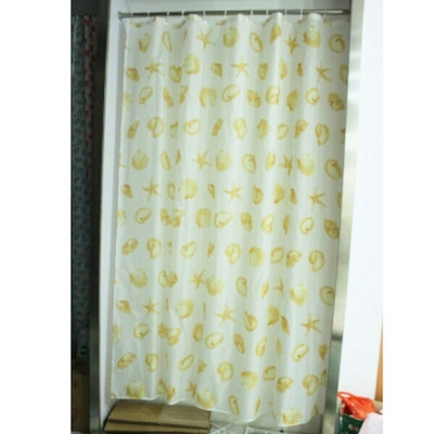 Штора для ванной комнаты полиэстер эконом 180*200 с кольцами Бежевые ракушки YQL-1032