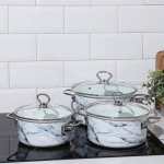 Набор эмалированной посуды 6 пр, кастрюли 1.9,2.5,3.7 л, Керчь, Белый мрамор-1 Элит, бел