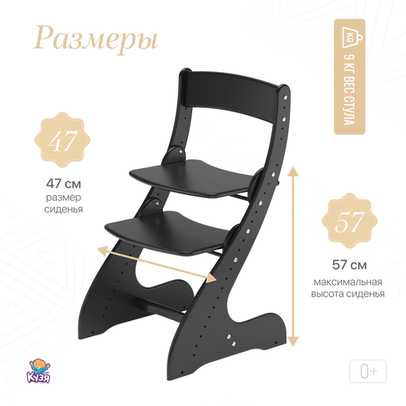 Растущий стул "ПАВЛИН", черный (Фабрика Друг Кузя) - фото: 2 Растущий стул "ПАВЛИН", черный - фото: 2