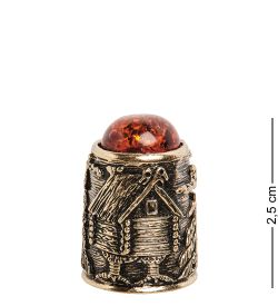 AM-1446 Наперсток «Избушка Бабы Яги» (латунь, янтарь)