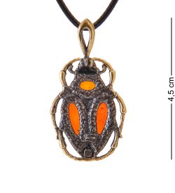 AM-3372 Подвеска «Жук Скарабей Солнце» (латунь, янтарь)