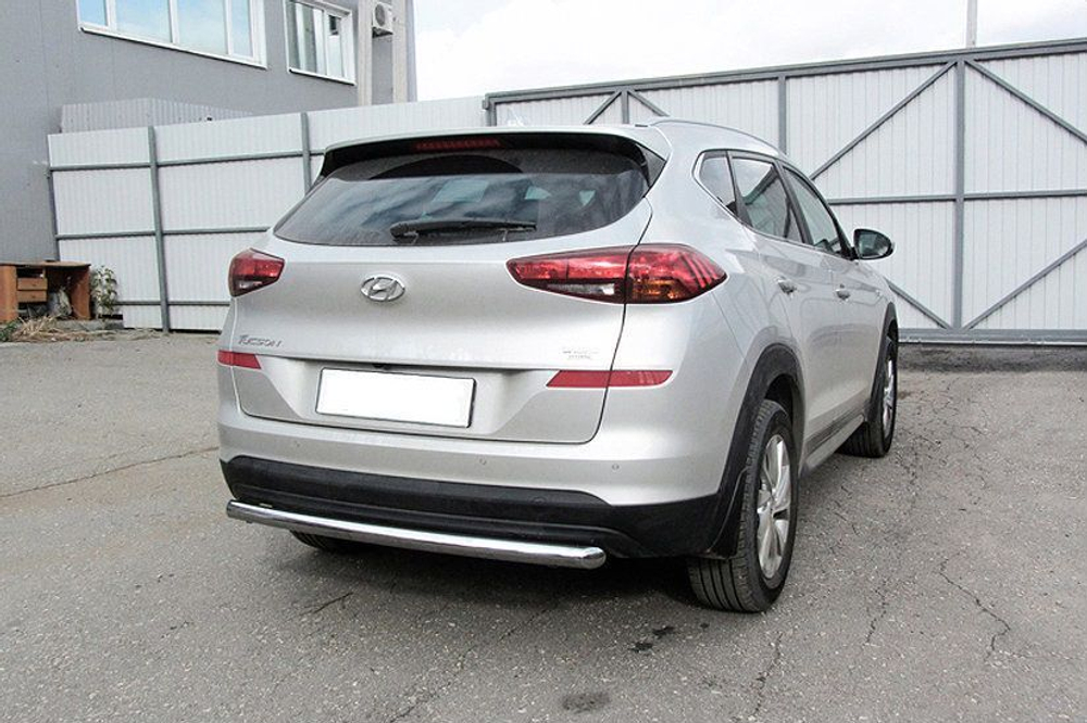 Защита заднего бампера (нержавейка) Hyundai Tucson (2018-2021) d57 длинная