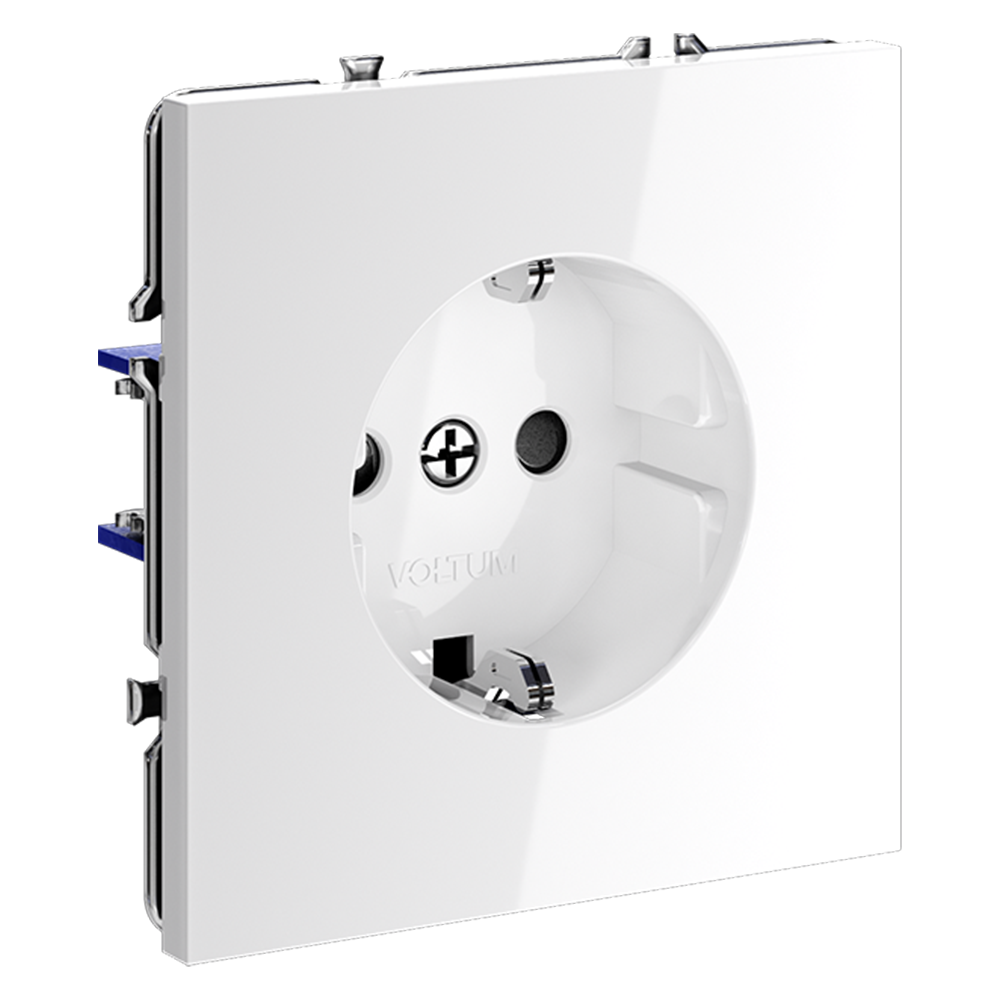 Розетка встраиваемая VOLTUM S70 с заземлением и защитными шторками, 16А, (белый глянцевый)