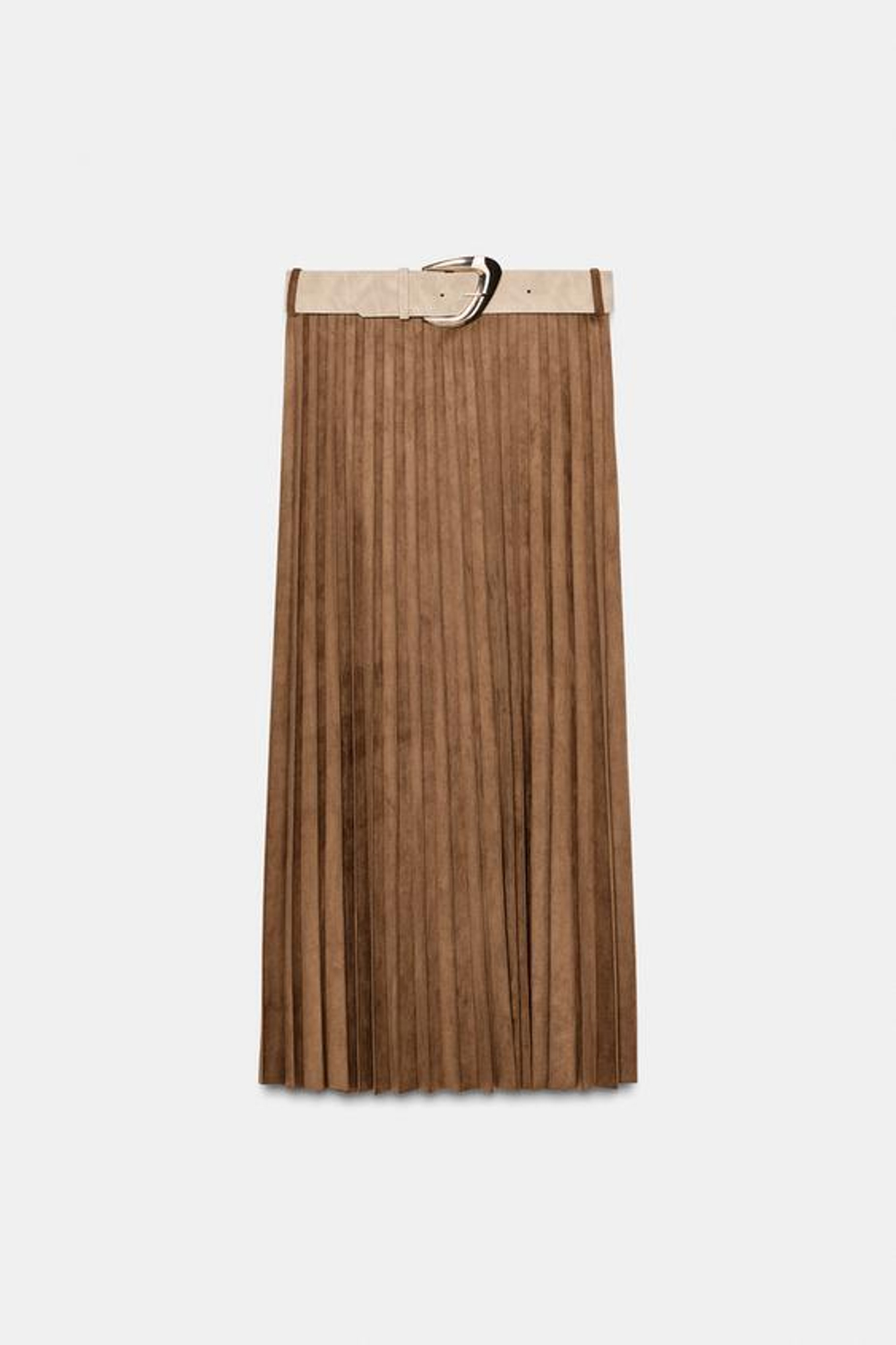ZARA ПЛИССИРОВАННАЯ ЮБКА МИДИ ИЗ ИСКУССТВЕННОЙ ЗАМШИ С РЕМНЕМ, СВЕТЛО-КОРИЧНЕВЫЙ