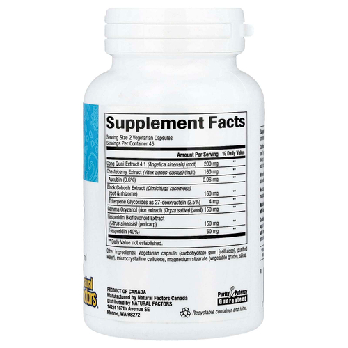 Natural Factors, WomenSense®, MenoSense®, добавка для поддержки во время менопаузы, 90 вегетарианских капсул