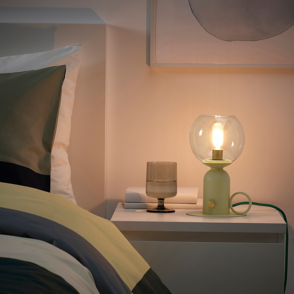 IKEA ÅSKMULLER  (ИКЕА ÅСКМУЛЛЕР)  -  Настольная лампа, диммируемая, ярко-желтая/зеленая, 24 см