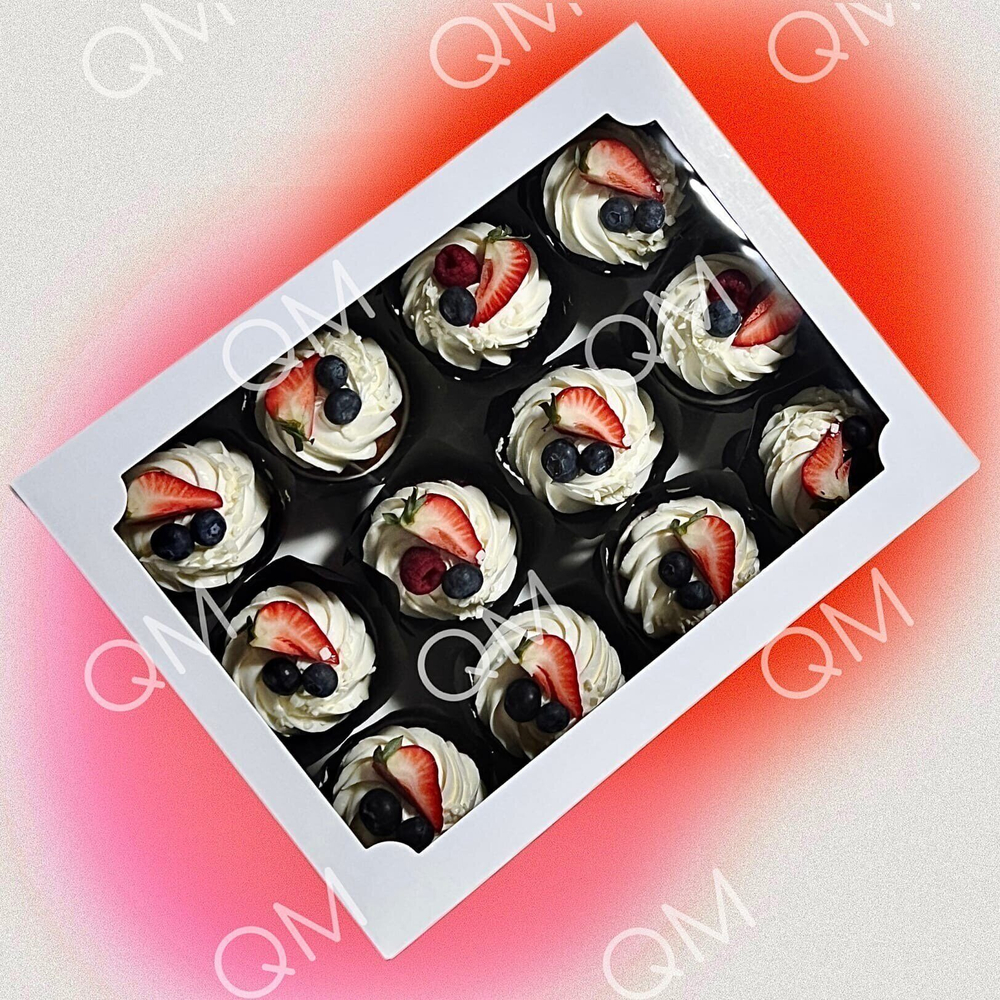 Коробка под капкейки с окошком 350*250*100 мм (12) (белая) целлюлозный картон с односторонним мелованным покрытием, эконом, 50шт