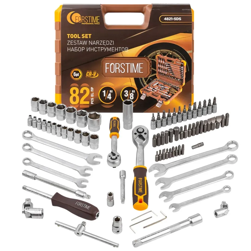 Набор инструментов 82 пр. 1/4''3/8''(6гр.)(4-22мм) FORSTIME FT-4821-5DS-м