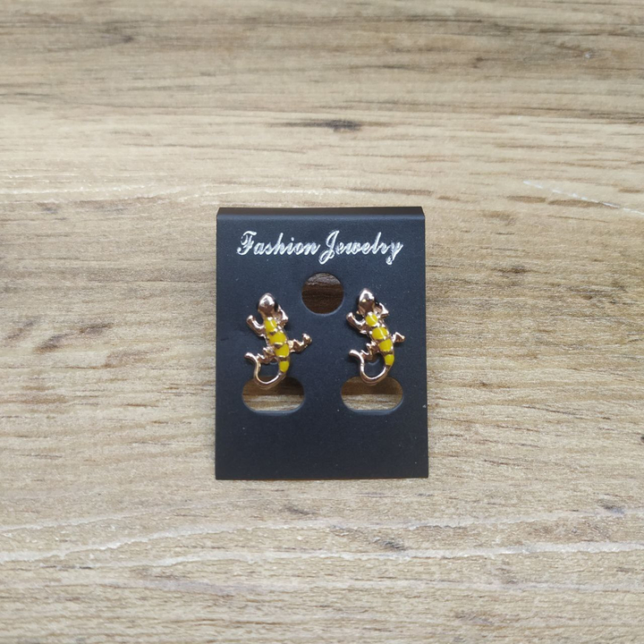 Серьги Small Саламандра эмаль цветная цвет желтый металл золотистый