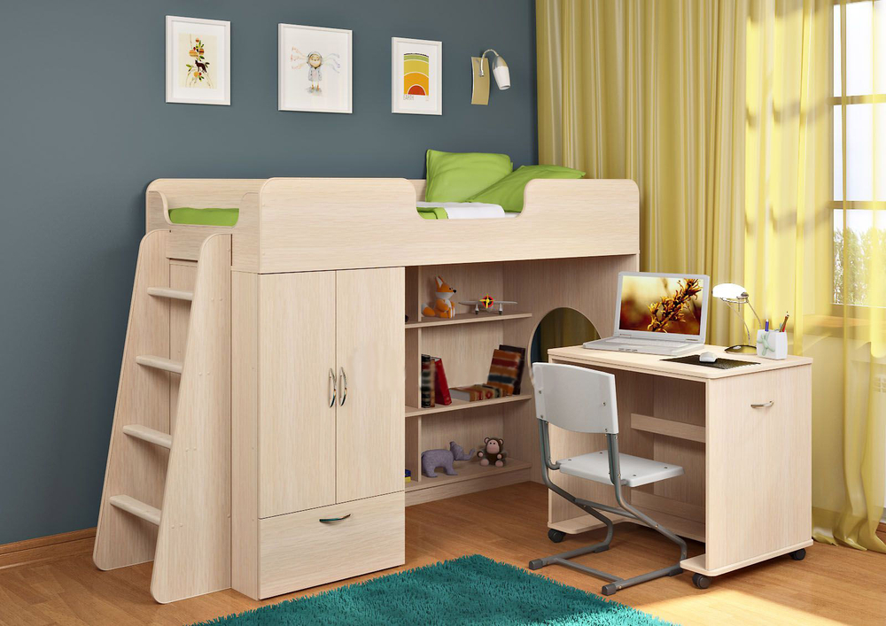 Кровать-чердак КарИВи Легенда 3.2  Дуб Молочный  Дуб Молочный