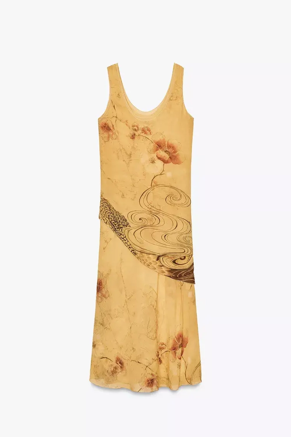 ZARA ПЛАТЬЕ С ПРИНТОМ — ZW COLLECTION, ЦВЕТ ОЛИВКОВОГО МАСЛА