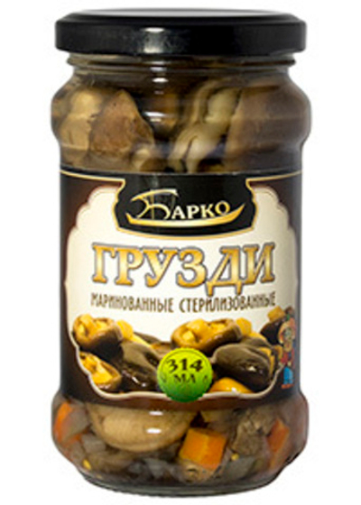 грузди БАРКО маринованные 314мл ст/б (1х12)