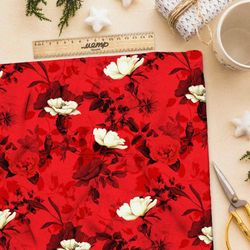 Ткань дюспо белые цветы и красные розы