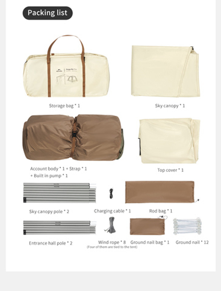 Палатка Naturehike Ango Air Pro, 3-местная, быстросборная, надувной каркас, коричневая, артикул CNK2550WS017-3BRC