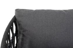 "Диего" диван 2-местный плетеный из роупа, каркас алюминий темно-серый (RAL7024) муар, роуп темно-серый круглый, ткань темно-серая 027