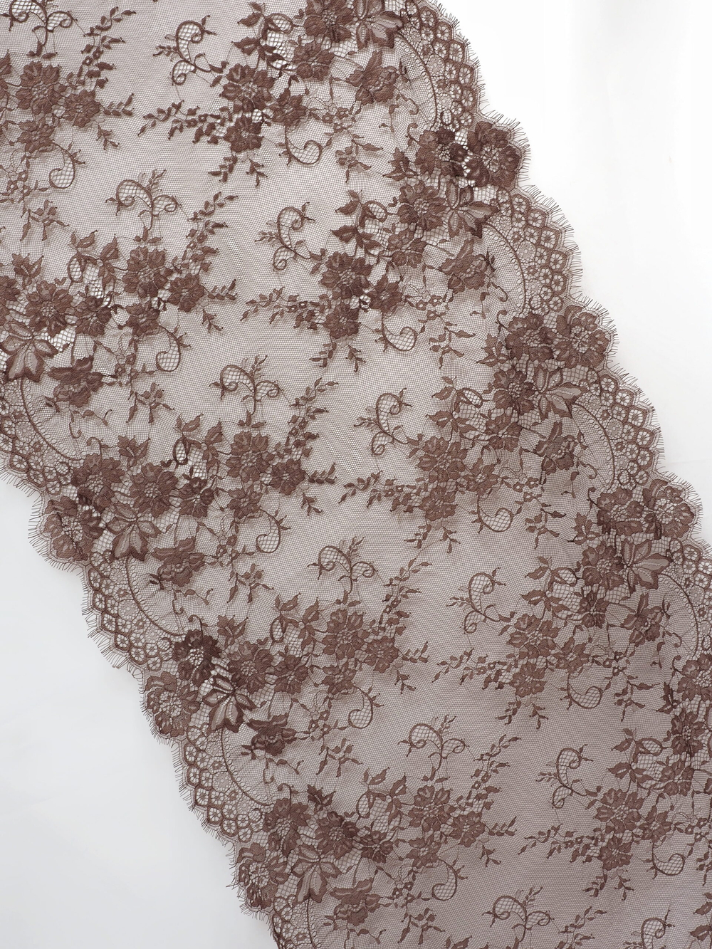 Кружево шантильи для белья шоколад широкое неэластичное ширина 70 см купон 2.9 м