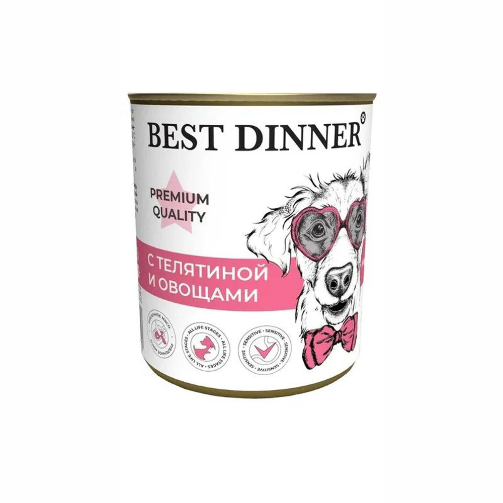 Консервы для собак с 6 мес с Телятиной и овощами, 340г Best Dinner Premium Меню №4