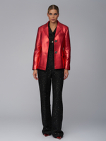Женский красный жакет из кожи с эффектом металлик