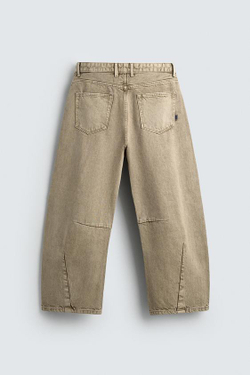 ZARA БРЮКИ BARREL FIT С ЭФФЕКТОМ ПОТЕРТОСТИ, ПЕСОЧНЫЙ