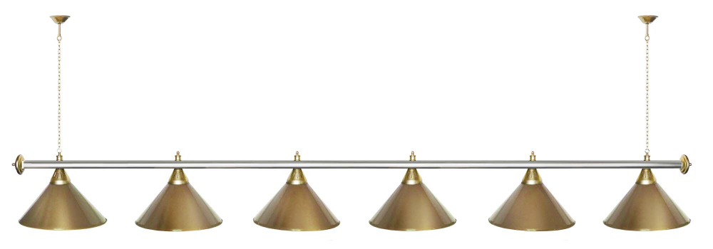 Лампа STARTBILLIARDS 6 пл. (плафоны зеленые,штанга зеленая,фурнитура золото)