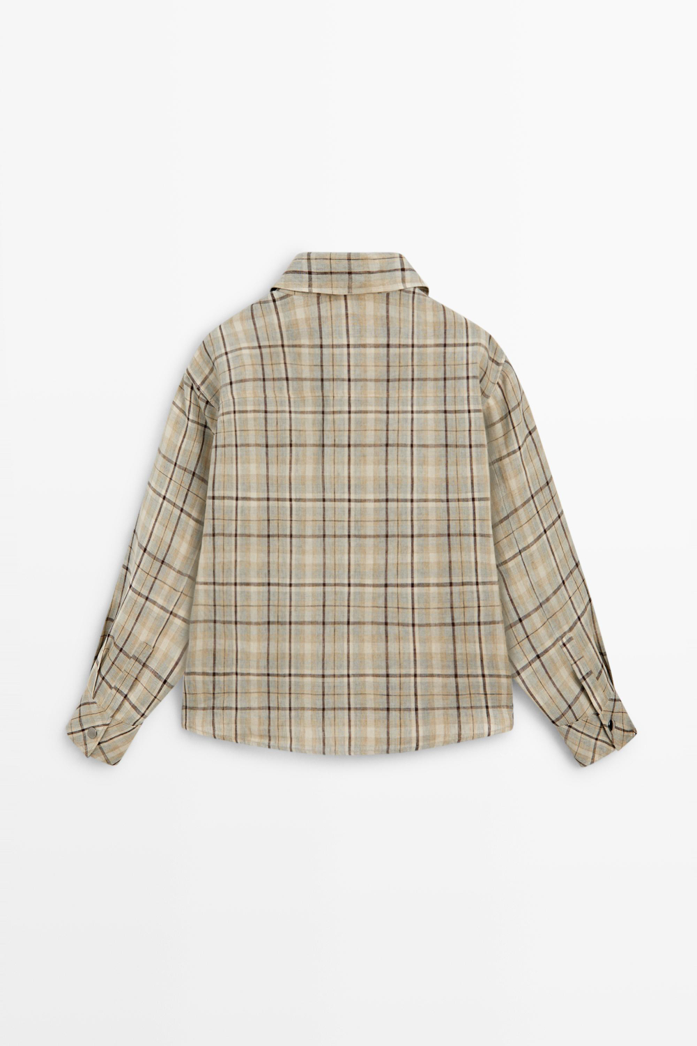 Massimo Dutti Рубашка в клетку из 100% льна на кнопках, светло-голубой
