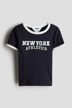 H&M Футболка из хлопка с принтом, темно-синий