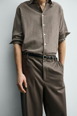 ZARA КОЖАНЫЕ БРЮКИ BALLOON FIT, БЕЖЕВЫЙ