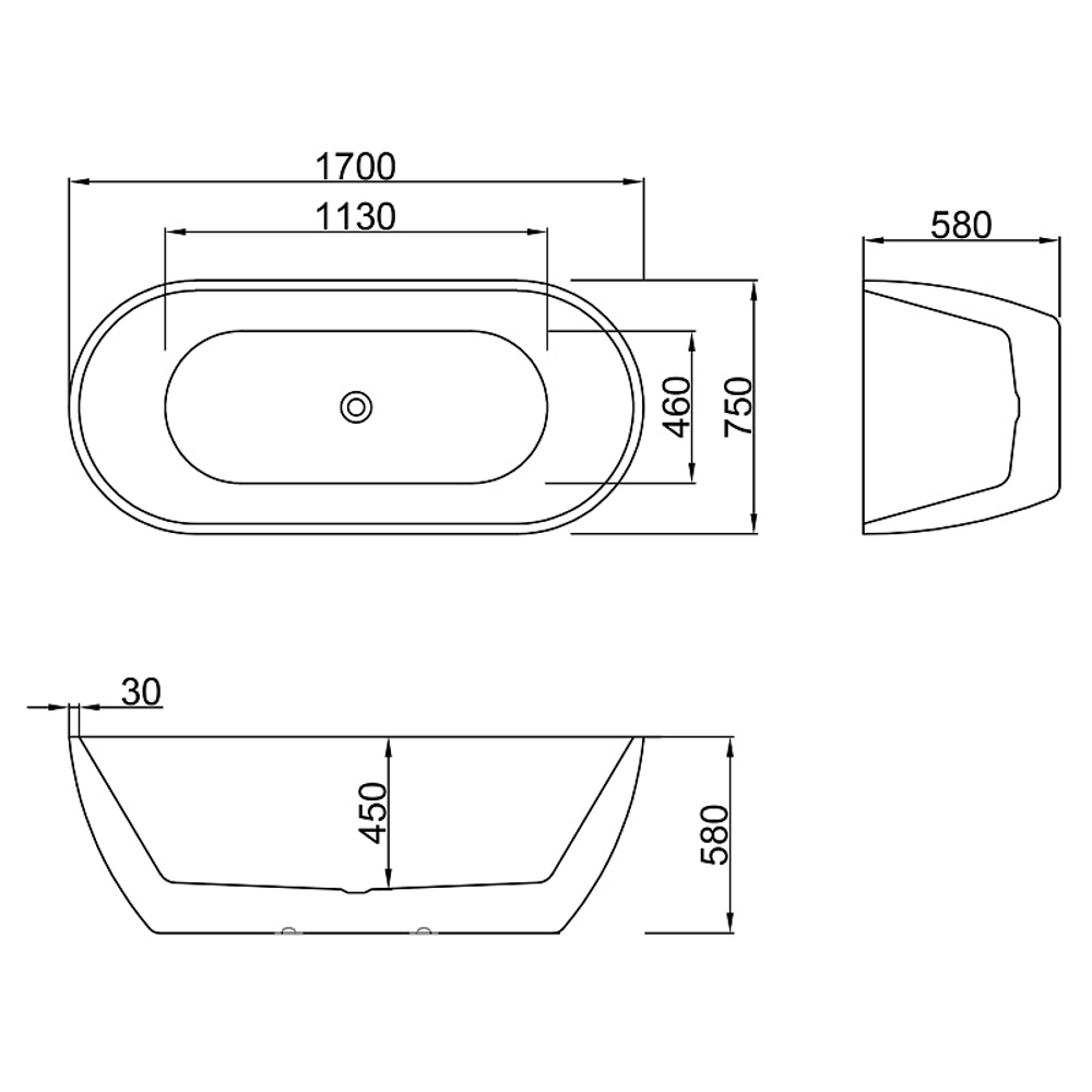 Ванна акриловая Azario BLANCA 170х75 отдельностоящая (AZ-6602-17075)