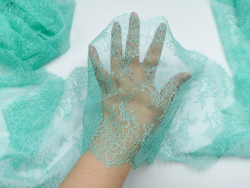 Кружево шантильи, с ресничками, 23 см, ментол, купон (3м), SK-2502