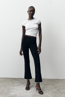 ZARA ФУТБОЛКА С ОТДЕЛКОЙ КАНТОМ И МЕТАЛЛИЗИРОВАННОЙ НИТЬЮ, БЕЛЫЙ