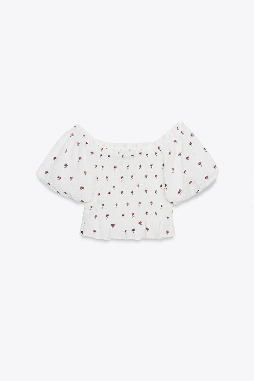 ZARA ТОП С ЦВЕТОЧНЫМ ПРИНТОМ, РОЗОВЫЙ/БЕЛЫЙ