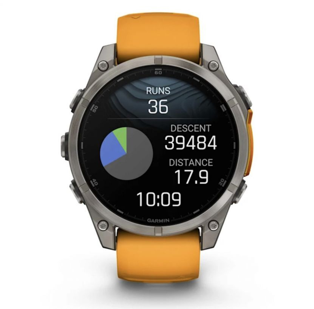 Умные часы Garmin Fenix 8, 47 мм, AMOLED, Sapphire Titanium with spark orange/graphite silicone band