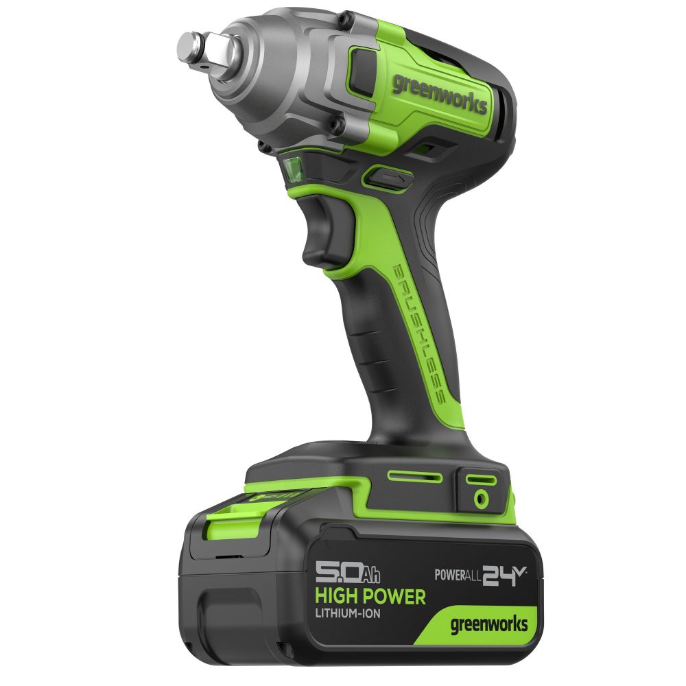 Гайковерт ударный акк. Greenworks GD24IW400, 24V,б/щет,1/2'', 400Нм,1х5Ач,ЗУ,кор (3802907CUG)