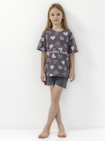 180007C-29 Комплект для девочки (футболка, шорты), Антрацит