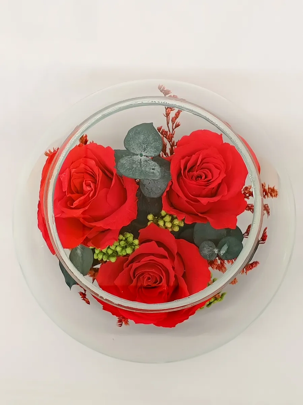 натуральные кустовые розы в стекле, вакуум